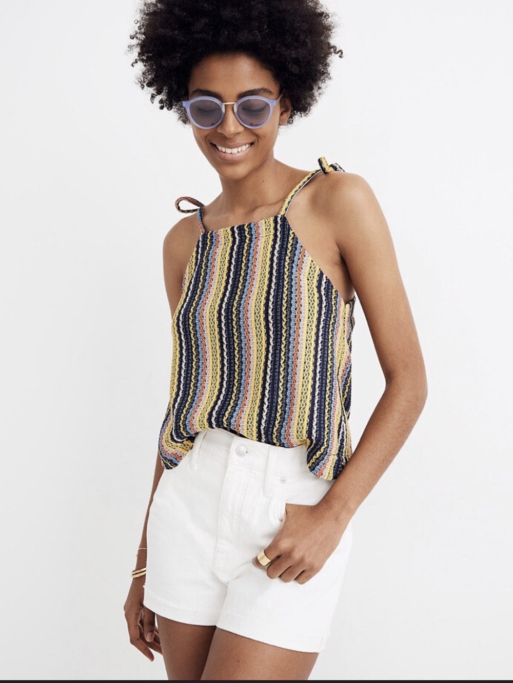 Madewell Textured & Thread Knit Shoulder Tie Tank XS Multi Color